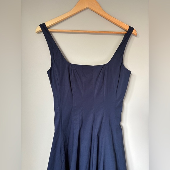 NEW STAUD Wells Stretch Cotton Sleeveless Midi Dress Navy | US 2 UK 6 - Picture 13 of 14